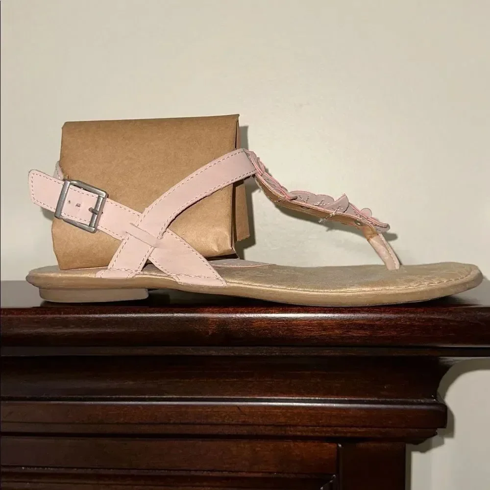 BOC 9 Blush Pink Soft Tan Footbed Faux Leather Flat Floral Strap Sandals